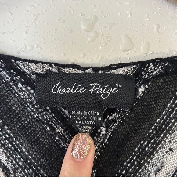🦋 Charlie Paige Black White Chevron Sleeveless Blouse Boho Bohemian Large XL - Picture 2 of 6